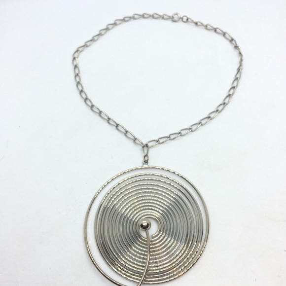 MODERNIST TURNTABLE ARTISAN SILVER TONE WIRE STATEMENT NECKLACE - Picture 7 of 13